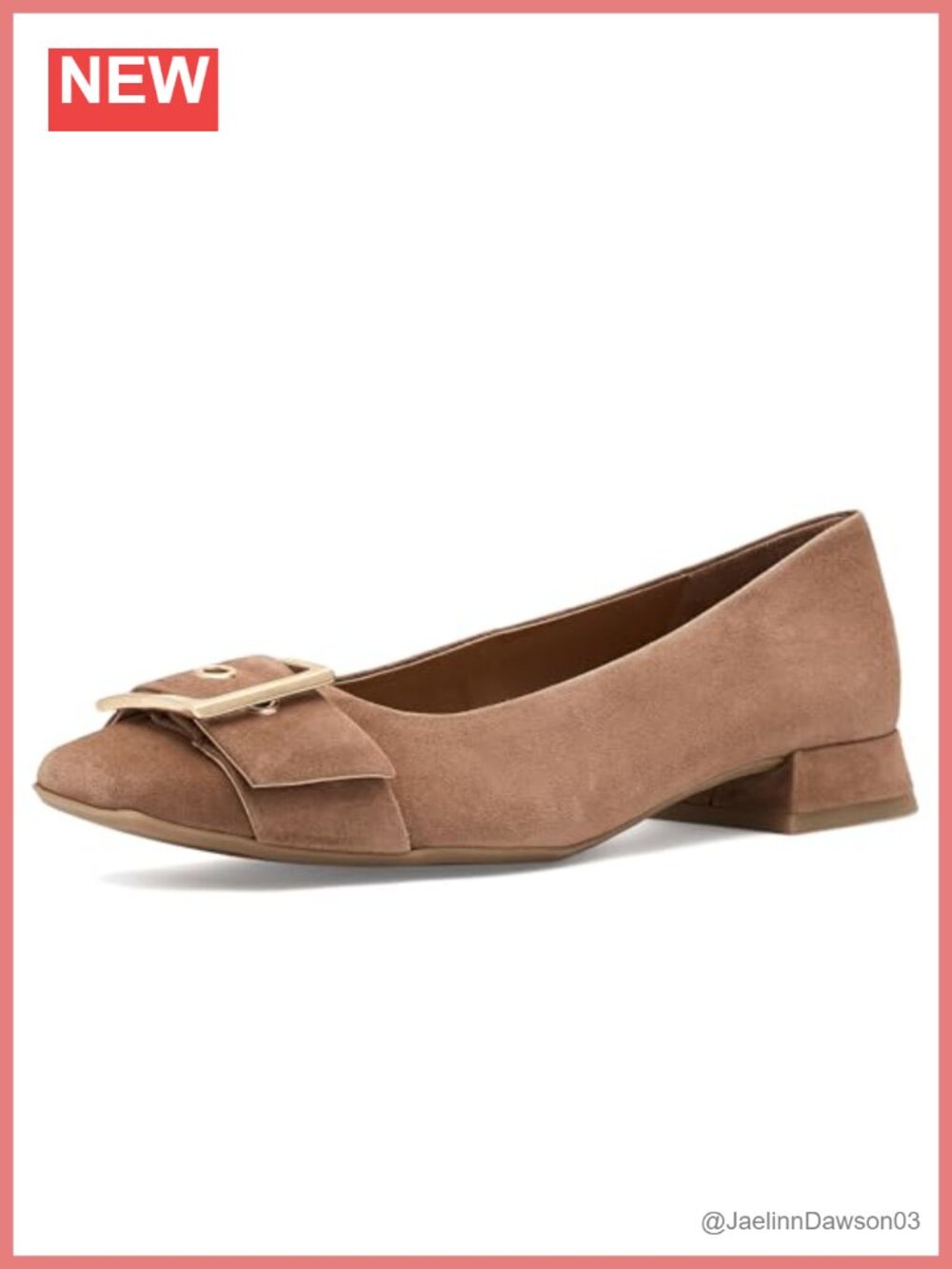 Leather Slip-On Flats with Square Toe and Buckle Detail, Low Heel, Padded Insole